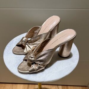 Loeffler Randall Gold Heeled Mules with Knot Detail